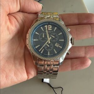 Akribos XXIV Men's Silver Stainless Steel Watch with Dark Blue Dial